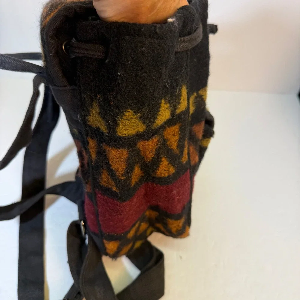 Vintage Southwestern Geometric Wool Blend Mini Backpack Black Earth Tones
